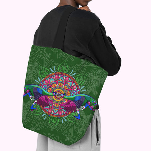 Roller Skating Peacock Canvas Tote